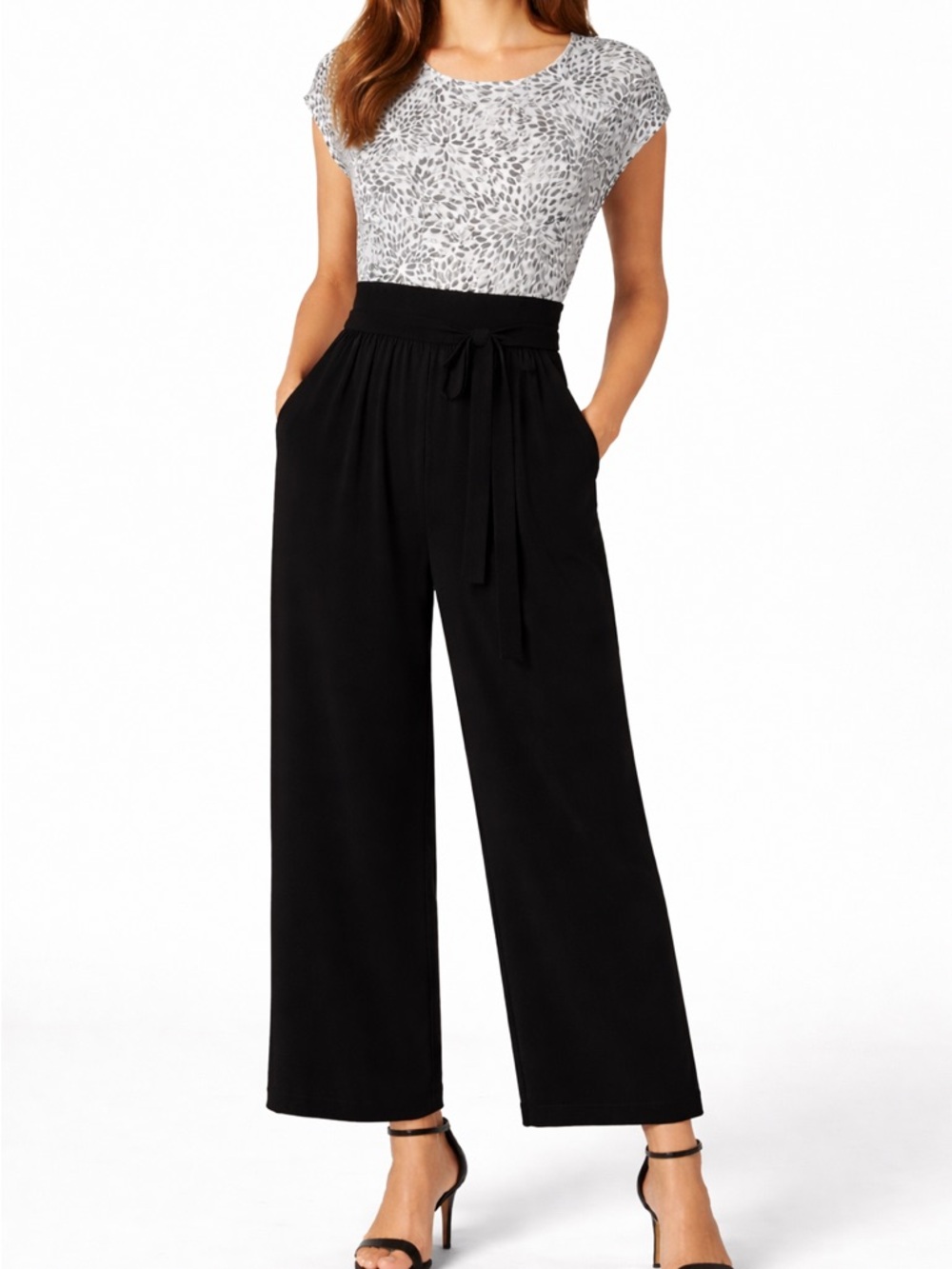Black and White Tie-Waist Jumpsuit